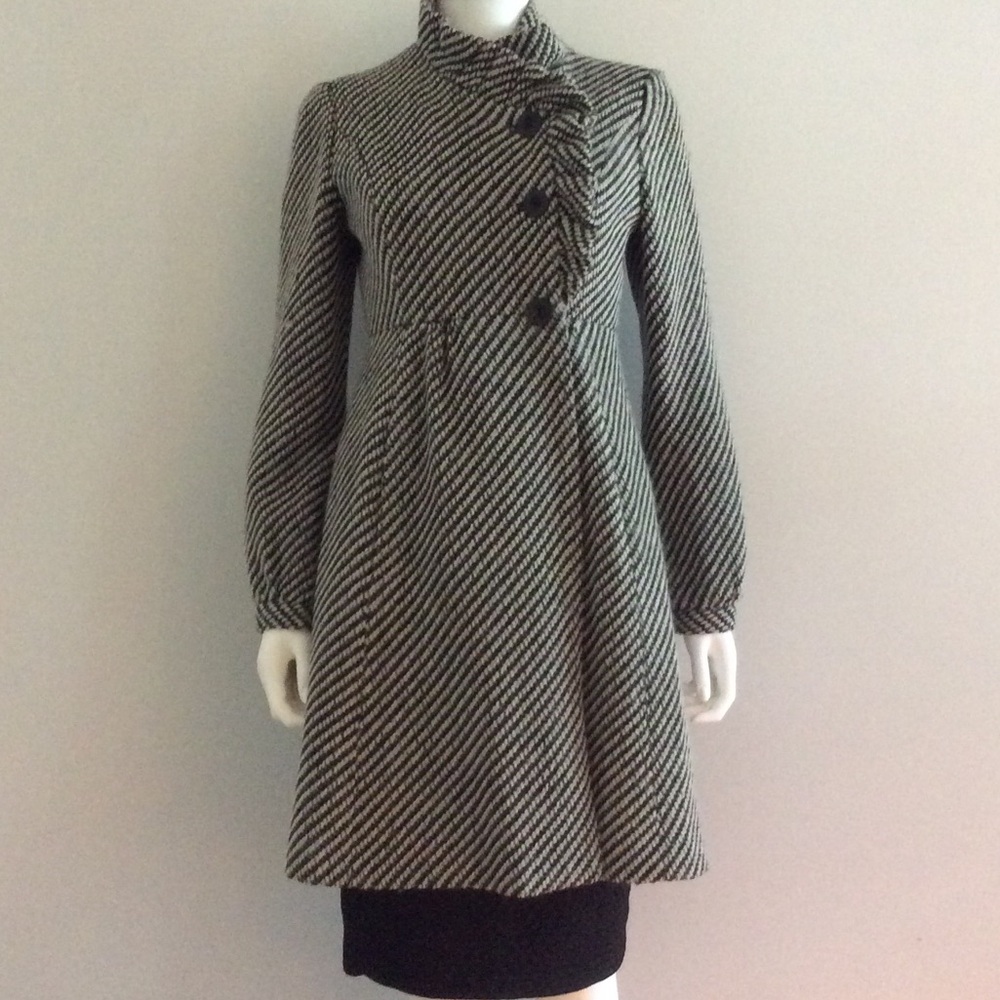 Beth Bowley Black and White Diagonal Stripe Wool Coat